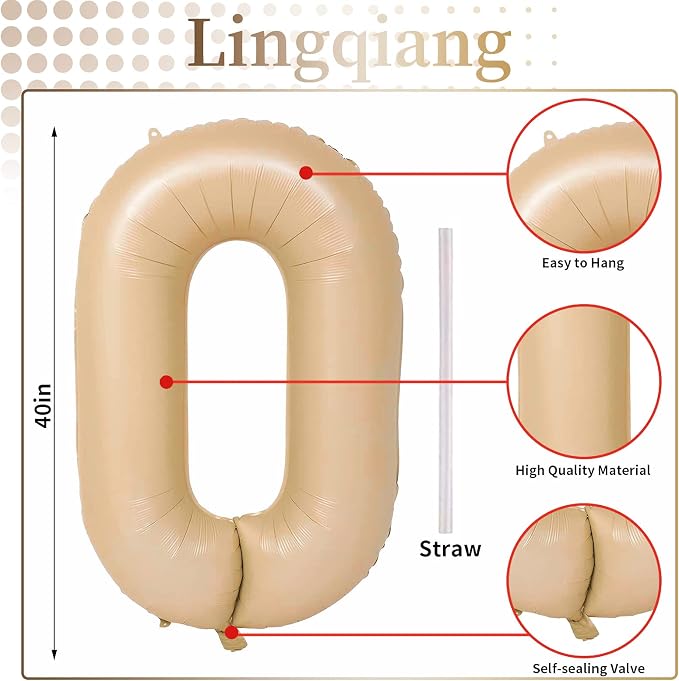 30th Birthday Balloons Beige for Women, 40 Inch Giant Nude Brown Foil 30 - Image 2