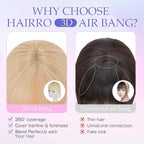 Hairro Bangs Hair Clip 3D 360°Cover Clip On Bangs Remy Human Hair Topper With Bangs Fringe French Bangs With Temples Clip In Bangs Hair Extensions 8 Inches 10g #60 Platinum Blonde