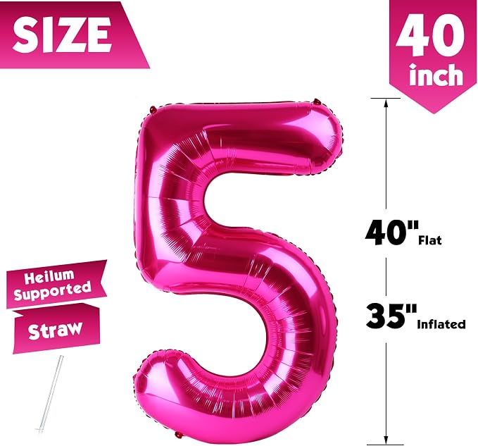 40 Inch Hot Pink Number 5 Balloon, 5th Birthday Party Decorations | 40 Inch Hot - Image 5