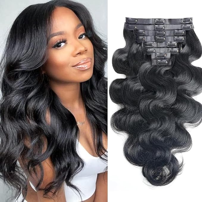 Seamless Clip in Hair Extensions Human Hair Body Wave Human Hair Clip ins for Black Women 8Pcs Invisible Skin Weft 18Clips 120g 16inch Natural Black
