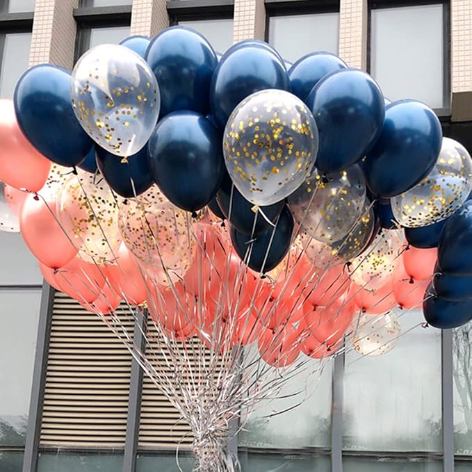 68 Pack Navy Blue Rose Gold Confetti Latex Balloons, 12 inch Birthday Balloons - Image 7