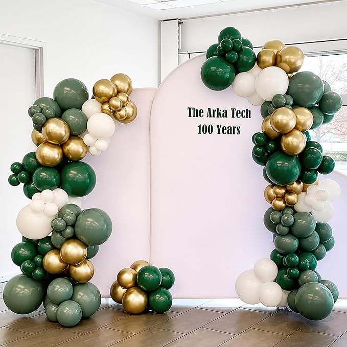 Emerald Green White Gold Balloons Arch Kit - Image 7