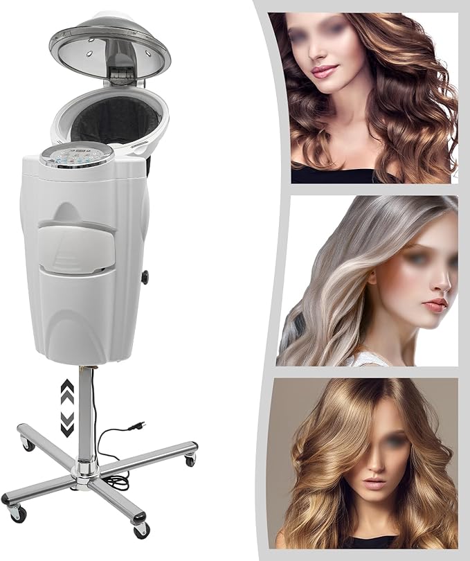 700W Professional Hair Steamer with Ozone & Nano Mist, 2L Tank, Adjustable Height 55-66", 12 Color Lights, for Salon & Home Use - Hair Treatment, Coloring, Conditioning, Drying, Styling (White)