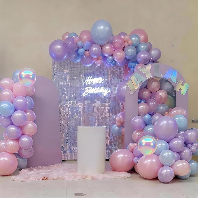 Pink Purple Blue Balloons, Pearl Pink Blue Purple Iridescent 4D Foil Balloon - Image 3