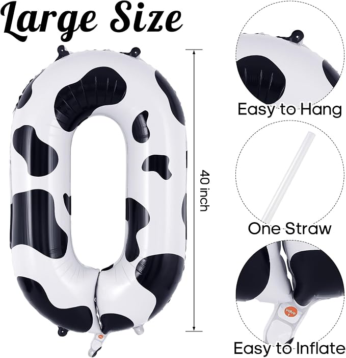 Cow Print Number 0 Balloon, Large 40 Inch Cow Number Birthday Balloons - Image 3