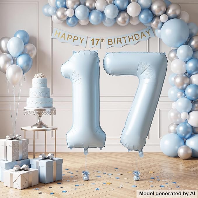 40" Light Blue Foil Number 17 Balloon - Image 4
