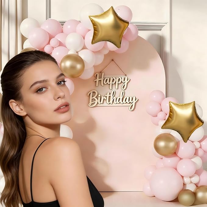 Pink White Gold Balloon Arch Garland Kit 143Pcs Pink White Metallic Gold Latex - Image 3
