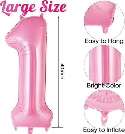 Pink Number 1 Balloon 40 Inch, Big Large Foil Helium Number Balloons, Jumbo - Image 3
