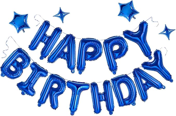 Blue Happy Birthday Balloons Banner Sign Mylar letter Party Decoration | by xiangsushijie