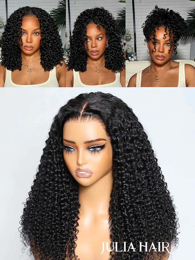 Julia Hair Bye Bye Knots Glueless Wig Curly Pre Cut Lace Front Wigs Human Hair for Women 12A Upgrade 7x5 Lace Closure Wig Pre Plucked with Pre Bleached Knots Put on and Go Natural Color 16 Inch