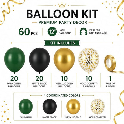 Black Gold Green Balloons for Graduation Party Decorations 60PCS 12INCH Dark - Image 4
