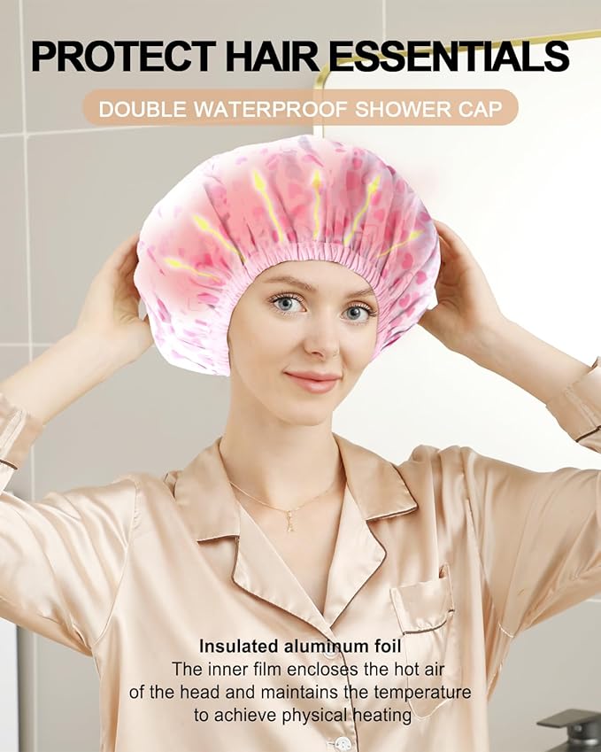 YIZIJIZI 2 Pieces Heat Cap for Deep Conditioning, Conditioning Cap Made of Aluminum Foil for Home and Salon Use, Hair Dyeing（Pink heart）