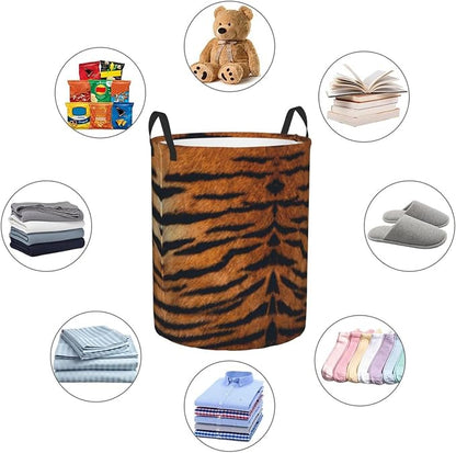Tiger Animal Texture Round Laundry Hamper Storage Basket Toys Clothes Organizer - Image 9