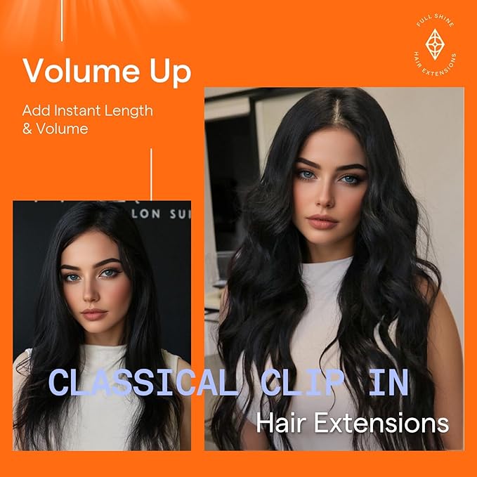 Full Shine Black Clip in Hair Extensions for Short Hair 10 Inch Clip in Extensions Real Human Hair Black Hair Extensions Clip ins Straight Invisible 7 Pcs 95 G