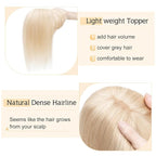 SEGO Hair Toppers for Women Real Human Hair With Bangs, 7 * 13CM Silk Base 100% Remy Human Hair Clip in Top Wiglet Hairpieces Add Volume //6 Inch Ash Blonde&Bleach Blonde