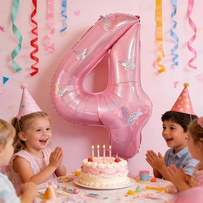 40 Inch Number Balloon Pink Large Mylar Foil Pink Number Balloons and Butterfly - Image 3