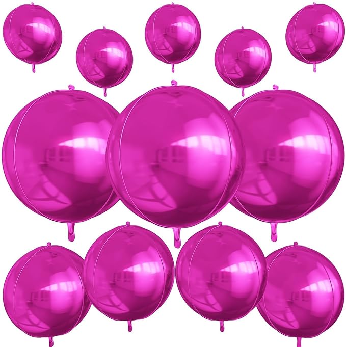 12Pcs Hot Pink Round Foil Balloons, Metallic Pink Foil Balloon by vibzox