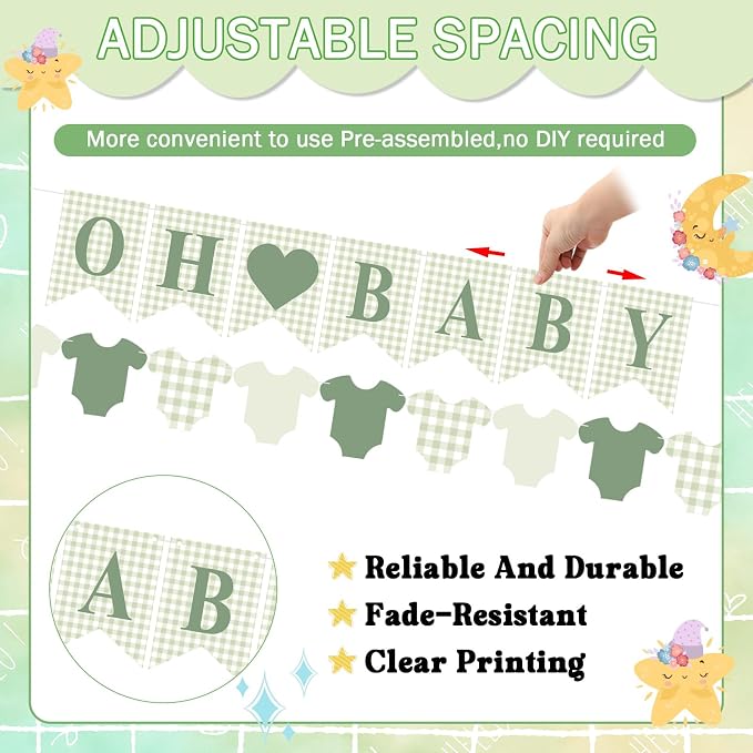 Hahafelt 1 Pcs Green Gingham Baby Banner - Image 2
