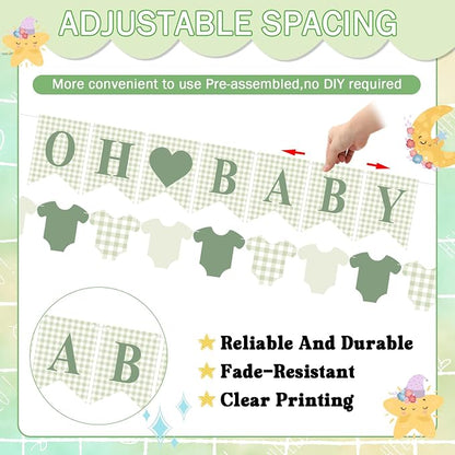 Hahafelt 1 Pcs Green Gingham Baby Banner - Image 2