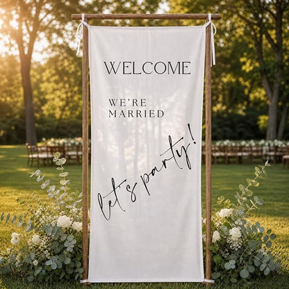 We’re Married Banner 73 x 30 Inch, Polyester Wedding Reception Hanging Sign - Image 5