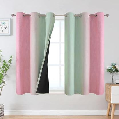 Pink and Sage Green Ombre Blackout Curtains 45 Inch Length 2 Panels, Full Room - Image 2