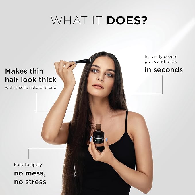 THICK FIBER Root Touch Up and Hairline Concealer - Water & Sweat Resistant Hair Loss Powder Set for Thinning Hair, Includes Brush (Light Brown)