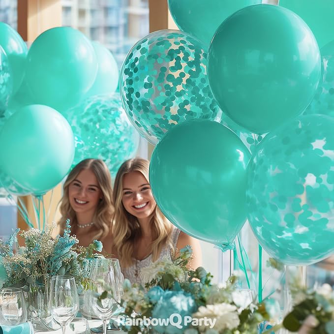 RainbowQ Teal Balloons Confetti Latex Helium Party Balloon 55Pcs 12 Inch | - Image 4