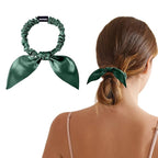 THXSILK Hair Silk Scrunchies with Bow for Women Pure Mulberry Silk Hair Cute Ring Ties Scrunchies for Girls Women's Thick Hair, Emerald Green, 2.8"