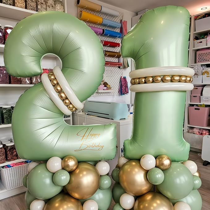 Sage Green 2 Number Balloon, Olive Green 2 Balloons 40 Inch Large Helium Foil - Image 6