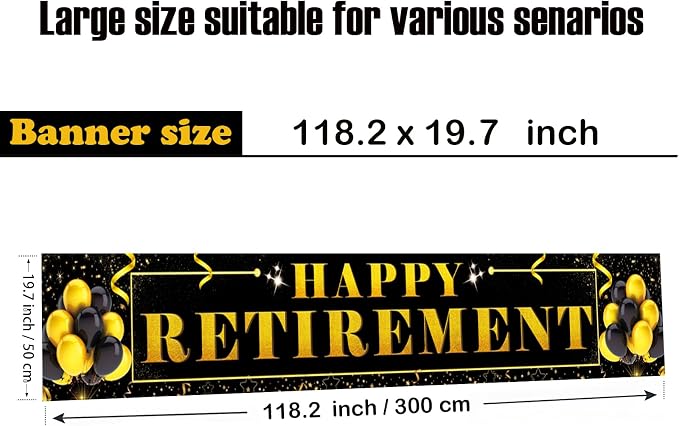 Large "Happy Retirement Banner" 118.2 inches×19.7 inches Extra Large Birthday - Image 3