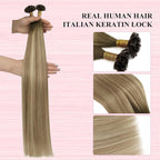 YoungSee U Tip Hair Extensions Balayage Keratin Tip Hair Extensions Balayage 24 Inch Long Utip Hair Extension Dark Brown Ombre Brown with Blonde U-Tips Hair Extension Real Human Hair 50s/50g