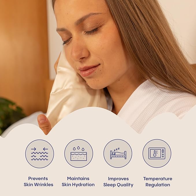 FluffCo 100% Pure Mulberry Silk Pillowcase - Queen Size | Luxurious Cooling Pillowcase for Hair & Skin Care | 22 Momme Natural Silk Body Pillowcase for Standard US Bedding (Silver)