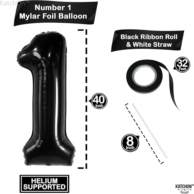 KatchOn Black Number 1 Balloon 40 Inch, Happy Birthday Balloon | Large Mylar - Image 2