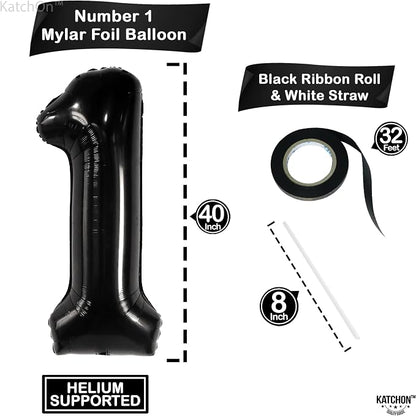 KatchOn Black Number 1 Balloon 40 Inch, Happy Birthday Balloon | Large Mylar - Image 2
