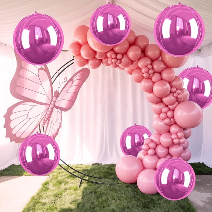 Hot Pink Round Foil Balloons, 22 Inch Pink Metallic Balloons, Sphere Ball - Image 6