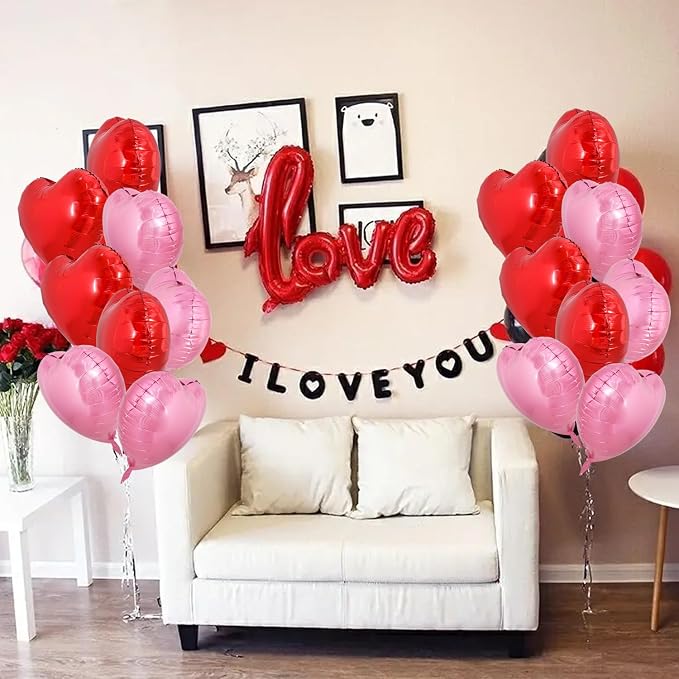 TONIFUL 30 Pcs Red Pink Heart Balloons 18 Inch Heart Shape Foil Balloon | - Image 4
