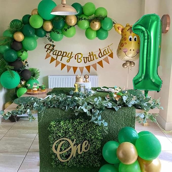 TONIFUL 40 Inch Dark Green Number 1 Balloons Large Foil 1st Birthday Decor | - Image 3