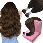 YoungSee I Tips Hair Extensions Human Hair Brown Itip Hair Extensions Balayage Dark Brown Itips Hair Extension Real Human Hair 20 Inch Ombre Real Hair Extension for Women 50g 50s