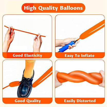 260 Orange Long Balloons for Balloon Garland Thickening Skinny Latex Twisting - Image 4