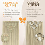 DOORES Clip in Hair Extensions, Real Human Hair, Ash Blonde Highlighted Platinum Blonde, 130g, 7pcs, 16 Inch, Invisible Edge