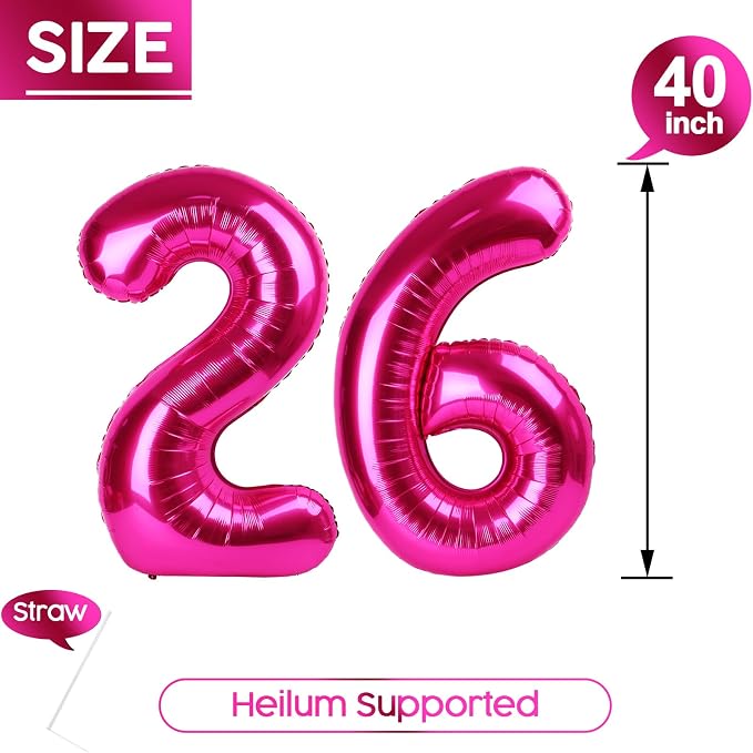 26 Balloon - Hot Pink Birthday Number Balloons, 40 Inch Party Decorations | Hot - Image 5