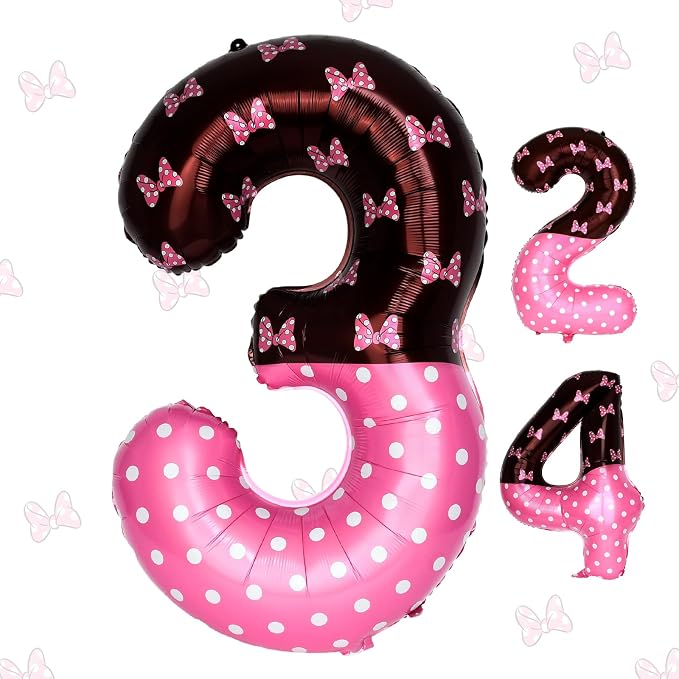 40 Inch Pink Cartoon Mouse Number 3 Balloon, Birthday Party Decorations | Black by AXBMM