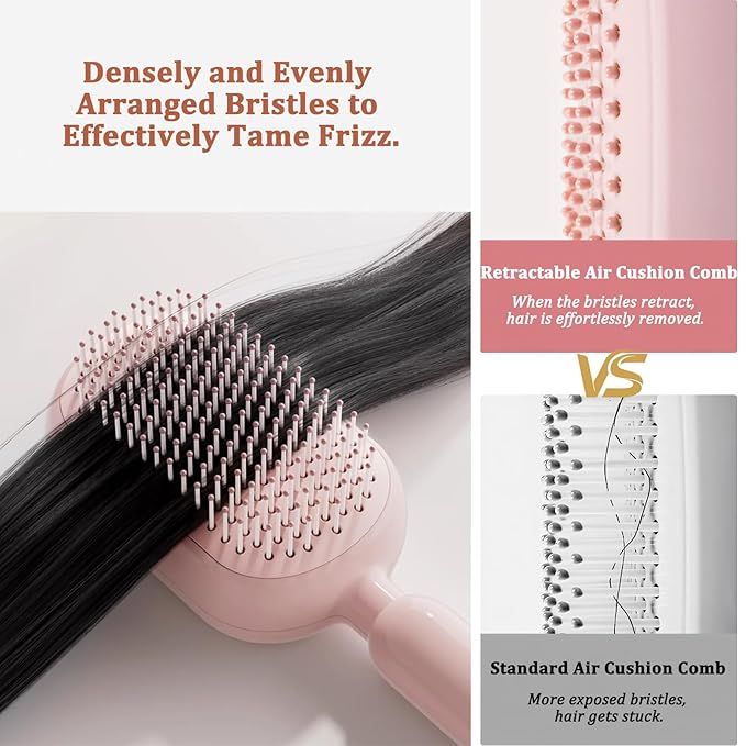 Retractable Cushion Massage Comb Brush, Pull Ring Cushion Massage Brush, Anti-Static Easy-Clean Massage Comb, Portable Travel, Smooth Clean Detangling Comb for All Hair Types(White)