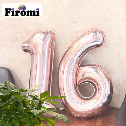FIROMI 16 Foil Number Balloons Rose Gold 40-inch Big Mylar Balloon Numbers | - Image 3