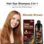 Golden Brown Hair Dye Shampoo 3 in 1, Instant Root Touch Up for All Hair Types & Full Hair Color, Lasts Up to 30 Days, Natural-Looking Color for Women & Men Champu Para Canas Easy Application, 500ml
