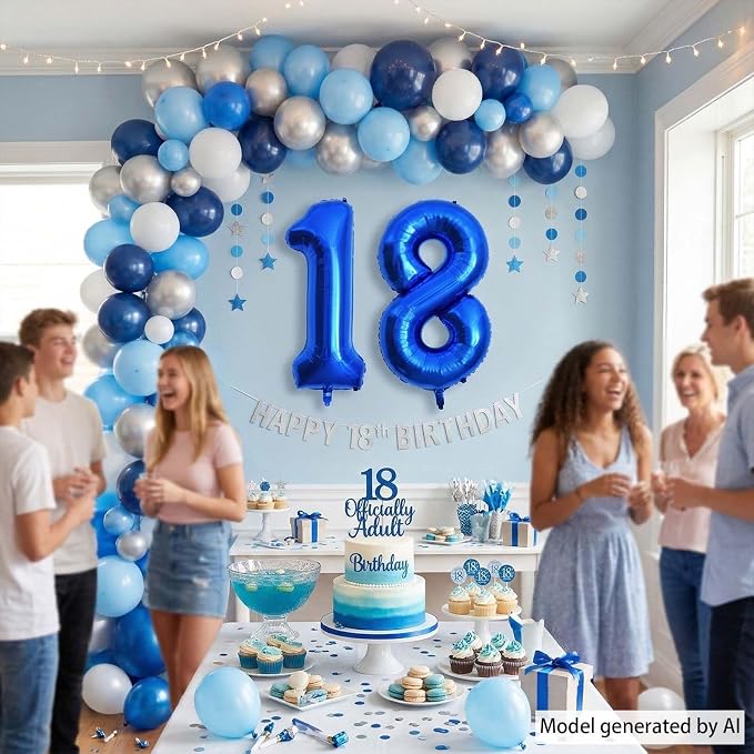 Navy Blue Number 18 Balloon 40 Inch, Shiny Foil Adulthood Party Supplies | - Image 7