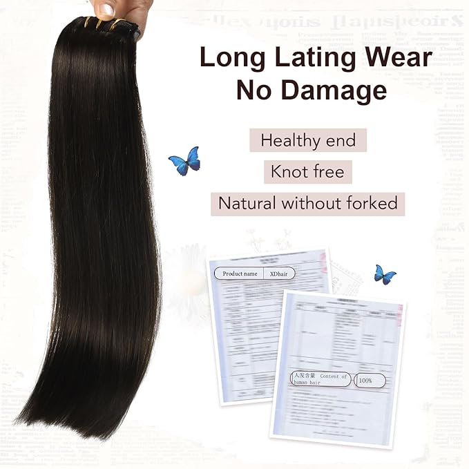 XDhair Clip in Hair Extensions Real Human Hair Natural black Clip in Remy Human Hair Extensions for Women 120g 22 Inch #1B