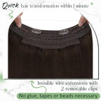 RUNATURE Invisible Wire Hair Extnsions Real Human Hair 16 Inch Brown Hair Extensions One Piece Clip in Secret Wire Hair Extensions Dark Brown Fish Line Extensions Full Head 80g