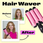 Trademark Beauty Three Barrel Hair Waver, Curling Iron, 1.25 Inch, Beach Waves, Adjustable Temperature Hair Curler, Babe Waves Jumbo - Pink