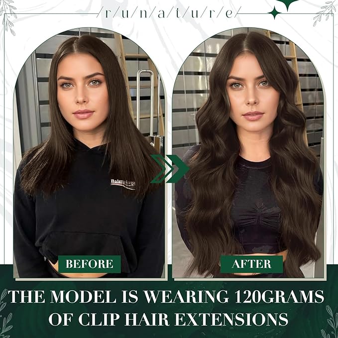 RUNATURE Clip in Hair Extensions Real Human Hair, Brown Hair Extensions Clip Ins Straight, Remy Human Hair Clip in Extensions, Natural Looking For Daily Wearing, 14 Inch 50g 3pcs #4 Medium Brown